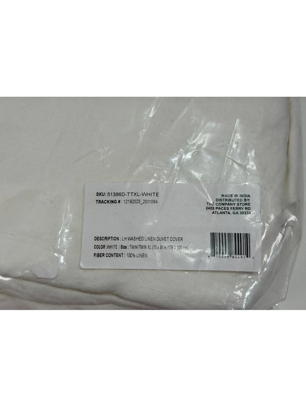 The Company Store Comfort Wash Solid Linen Duvet Cover Twin/Twin XL White